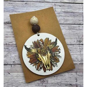 Cow‎ skull and feather car charm